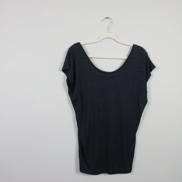 Club Monaco Women's Top Blouse S Blue Short Sleeve Beaded Rayon Blend Casual 184 - Picture 1 of 13